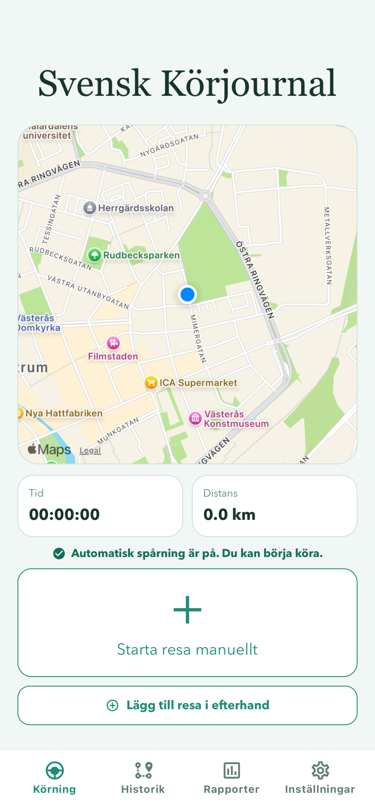 Körjournal startvy